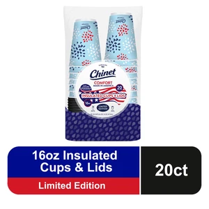 Chinet Comfort Premium Disposable Paper Hot Cups with Lids, 16 oz, 20 Count, Patriotic Chinet Comfort Premium Disposable Paper Hot Cups with Lids, 16 oz, 20 Count, Patriotic