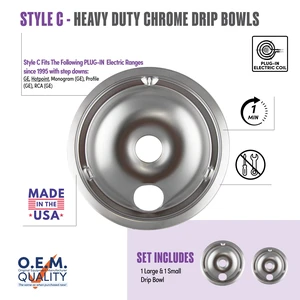 Range Kleen 179802XCD5 Style C Heavy Duty Chrome Drip Bowls, 2 Piece Range Kleen 179802XCD5 Style C Heavy Duty Chrome Drip Bowls, 2 Piece
