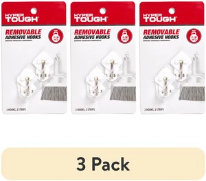 Hyper Tough Removable Hinged Adhesive Hooks, White, 2 Count, 1 lb Capacity, 3 Pack Hyper Tough Removable Hinged Adhesive Hooks, White, 2 Count, 1 lb Capacity, 3 Pack