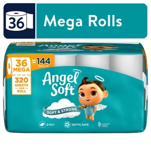 Angel Soft 2-Ply Toilet Paper, 36 Mega Rolls, 320 Sheets per Roll Angel Soft 2-Ply Toilet Paper, 36 Mega Rolls, 320 Sheets per Roll