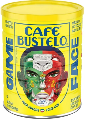 Cafe Bustelo Espresso Style Dark Roast Ground Coffee, Limited Edition Game Face Design, Tattoo Kit Included, 10 oz Can Cafe Bustelo Espresso Style Dark Roast Ground Coffee, Limited Edition Game Face Design, Tattoo Kit Included, 10 oz Can