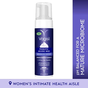 Vagisil Menopause Support Probiotic Mousse Wash, pH Balanced, Sulfate-Free, Gentle Formula, 6fl oz Vagisil Menopause Support Probiotic Mousse Wash, pH Balanced, Sulfate-Free, Gentle Formula, 6fl oz
