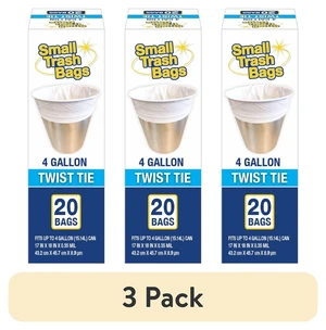3 Pack Basic 4Gallon Twist Tie Bathroom Bags, 20 Bags 3 Pack Basic 4Gallon Twist Tie Bathroom Bags, 20 Bags