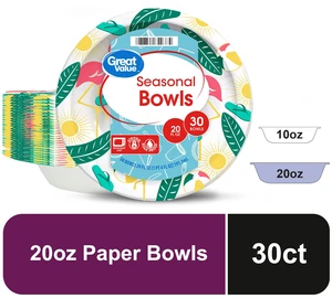 Great Value Disposable Paper Bowls, 20 oz, 30 Count, Seasonal Design Great Value Disposable Paper Bowls, 20 oz, 30 Count, Seasonal Design