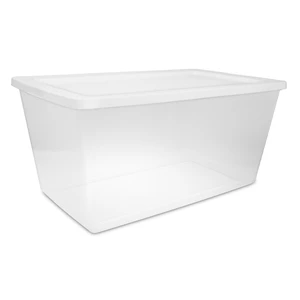 Sterilite 90 Quart Large Storage Bin, Clear Plastic, Snap-On Lid, White Sterilite 90 Quart Large Storage Bin, Clear Plastic, Snap-On Lid, White