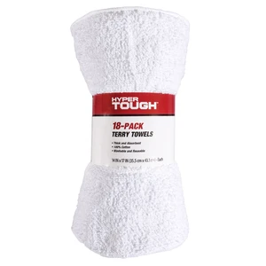 Hyper Tough Cotton Terry Towels, 14in x 17in, 18-Pack, White Hyper Tough Cotton Terry Towels, 14in x 17in, 18-Pack, White