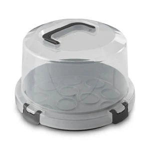 Mainstays Cake & Cupcake Carrier with Flippable Base, Lid, Handle and Clasps, Gray Plastic Mainstays Cake & Cupcake Carrier with Flippable Base, Lid, Handle and Clasps, Gray Plastic