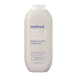 Method Simply Nourish Body Wash, Coconut Rice Milk & Shea Butter, 18 fl oz, Leaves Skin Soft & Moisturized, Made Without Parabens Method Simply Nourish Body Wash, Coconut Rice Milk & Shea Butter, 18 fl oz, Leaves Skin Soft & Moisturized, Made Without Parabens
