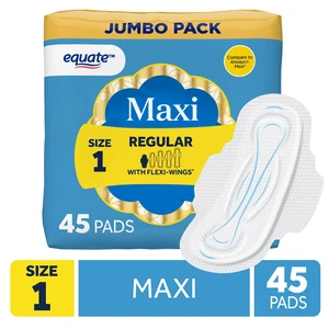 Equate Maxi Pads with Flexi-Wings, Regular Absorbency, Size 1, 45 Count Equate Maxi Pads with Flexi-Wings, Regular Absorbency, Size 1, 45 Count