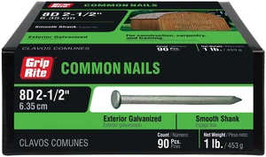 Grip-Rite #10-1/4 x 2-1/2In 8-Penny Hot-Galvanized Steel Common Nails 1Lb Grip-Rite #10-1/4 x 2-1/2In 8-Penny Hot-Galvanized Steel Common Nails 1Lb
