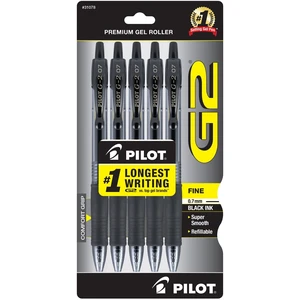 Pilot G2 Retractable Gel Ink Pens, Fine Point 0.7mm, Black Ink, 5 Pack Pilot G2 Retractable Gel Ink Pens, Fine Point 0.7mm, Black Ink, 5 Pack