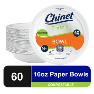 Chinet Classic Premium Disposable Paper Bowls, 16oz, White, 60 Count Chinet Classic Premium Disposable Paper Bowls, 16oz, White, 60 Count