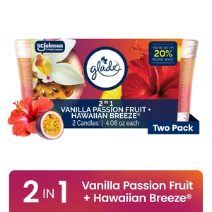 Glade 2in1 Single Wick Candles 8.16 oz 2 Count, Hawaiian Breeze + Vanilla Passionfruit Glade 2in1 Single Wick Candles 8.16 oz 2 Count, Hawaiian Breeze + Vanilla Passionfruit