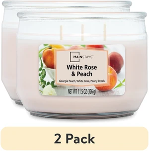 2-Pack Mainstays White Rose & Peach 3-Wick Jar Candle, 11.5 oz 2-Pack Mainstays White Rose & Peach 3-Wick Jar Candle, 11.5 oz