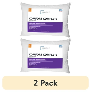 Mainstays Comfort Complete Bed Pillow, Standard/Queen, White, All Positions Antimicrobial (2 Pack) Mainstays Comfort Complete Bed Pillow, Standard/Queen, White, All Positions Antimicrobial (2 Pack)