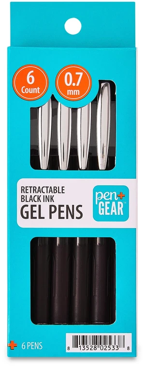 Pen+Gear Retractable Gel Ink Pens, Medium Point 0.7mm, Black, 6 Count Pen+Gear Retractable Gel Ink Pens, Medium Point 0.7mm, Black, 6 Count