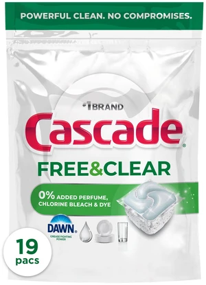 Cascade Free & Clear Dishwasher Pods, Unscented, 19 Count Cascade Free & Clear Dishwasher Pods, Unscented, 19 Count