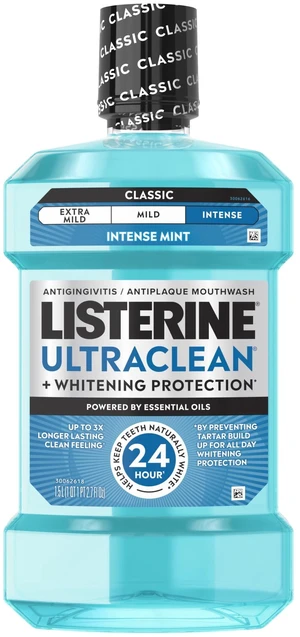 Listerine Ultraclean Intense Antiseptic Mouthwash + Whitening Protection, Intense Mint, 1.5L Listerine Ultraclean Intense Antiseptic Mouthwash + Whitening Protection, Intense Mint, 1.5L