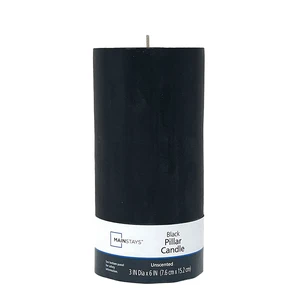 Mainstays Single Wick Pillar Candle 3in x 6in Unscented Black Mainstays Single Wick Pillar Candle 3in x 6in Unscented Black