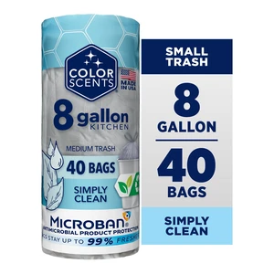 Color Scents Medium Drawstring Trash Bags, 8-Gallon, 40 Count, Simply Clean Scent, Microban Protection Color Scents Medium Drawstring Trash Bags, 8-Gallon, 40 Count, Simply Clean Scent, Microban Protection