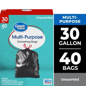 Great Value Multi-Purpose Drawstring Trash Bags, 30Gallon, 40Count Great Value Multi-Purpose Drawstring Trash Bags, 30Gallon, 40Count