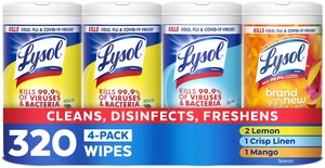 Lysol Disinfecting Wipes Multi Surface Cleaner, 80 Count Each, 4-Pack, Lemon & Mango Scent Lysol Disinfecting Wipes Multi Surface Cleaner, 80 Count Each, 4-Pack, Lemon & Mango Scent