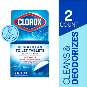 Clorox Bleach and Blue Toilet Bowl Cleaner Tablets, Rain Clean, 2 Count Clorox Bleach and Blue Toilet Bowl Cleaner Tablets, Rain Clean, 2 Count