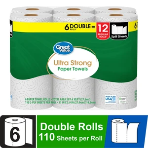6 Double Rolls Great Value Ultra Strong Paper Towels 6 Double Rolls Great Value Ultra Strong Paper Towels