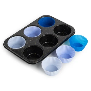 Thyme&Table 6-Cup Jumbo Muffin Pan with 6 Silicone Liners, Black Thyme&Table 6-Cup Jumbo Muffin Pan with 6 Silicone Liners, Black