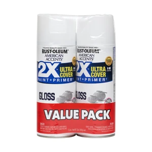 Rust-Oleum American Accents 2X Ultra Cover Gloss Spray Paint, White, 2 Pack, 24oz, 365383 Rust-Oleum American Accents 2X Ultra Cover Gloss Spray Paint, White, 2 Pack, 24oz, 365383