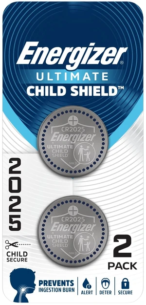Energizer Ultimate Child Shield CR2025 3V Lithium Coin Batteries (2 Pack) for Watches, Key Fobs, Remotes and More Energizer Ultimate Child Shield CR2025 3V Lithium Coin Batteries (2 Pack) for Watches, Key Fobs, Remotes and More