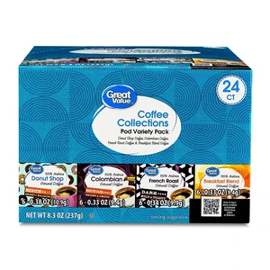 Great Value Unflavored Ground Coffee Pods Variety Pack, 8.3oz, 24 Count Great Value Unflavored Ground Coffee Pods Variety Pack, 8.3oz, 24 Count