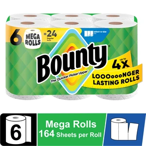 Bounty Select-A-Size Paper Towels, White, 6 Mega Rolls, 164 Sheets per Roll Bounty Select-A-Size Paper Towels, White, 6 Mega Rolls, 164 Sheets per Roll