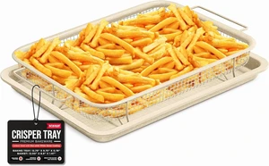 Bakken Swiss Crisper Tray - 2-Piece Set White Marble, Non-Stick Basket Design for Healthier Cooking in Regular Ovens - Achieve Perfectly Crispy Chips, Bacon and More Bakken Swiss Crisper Tray - 2-Piece Set White Marble, Non-Stick Basket Design for Healthier Cooking in Regular Ovens - Achieve Perfectly Crispy Chips, Bacon and More