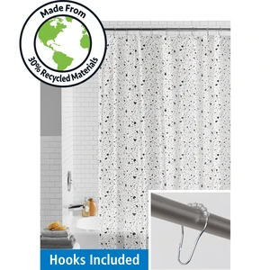 Mainstays Terrazzo Waterproof PEVA Shower Curtain Set with Hooks, 30% Post-Consumer Recycled Material, Black and White Mainstays Terrazzo Waterproof PEVA Shower Curtain Set with Hooks, 30% Post-Consumer Recycled Material, Black and White