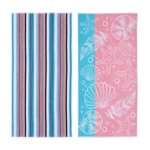 Mainstays Coral Starfish & Stripes Beach Towels, 2 Count Mainstays Coral Starfish & Stripes Beach Towels, 2 Count