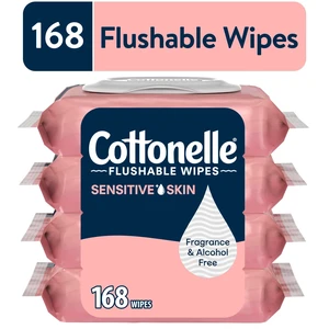 Cottonelle Fragrance Free Flushable Wet Wipes, 4 Flip-Top Packs Cottonelle Fragrance Free Flushable Wet Wipes, 4 Flip-Top Packs