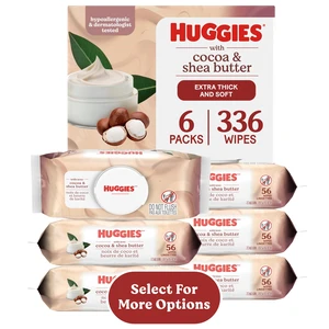 Huggies Sensitive Skincare Baby Wipes with Cocoa & Shea Butter,6 Flip-Top Packs, 336 Total Count (Select for More) Huggies Sensitive Skincare Baby Wipes with Cocoa & Shea Butter,6 Flip-Top Packs, 336 Total Count (Select for More)