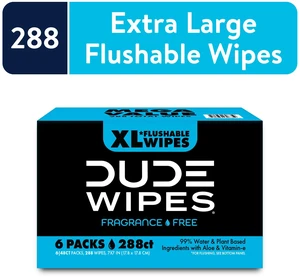 DUDE Wipes Flushable Wipes, XL Wet Wipes for At Home Use, Unscented, 48 Count, 6 Pack DUDE Wipes Flushable Wipes, XL Wet Wipes for At Home Use, Unscented, 48 Count, 6 Pack