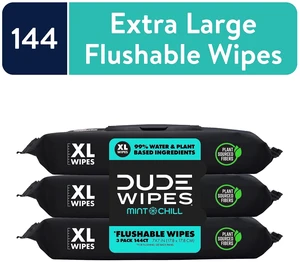 DUDE Flushable Wipes, Extra Large Mint Chill Wet Wipes, 48 Count, 3 Pack (144 Total) DUDE Flushable Wipes, Extra Large Mint Chill Wet Wipes, 48 Count, 3 Pack (144 Total)