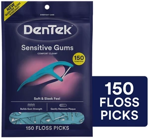 DenTek Comfort Clean Sensitive Gums Floss Picks, Soft & Sleek Ribbon Floss, 150 Count DenTek Comfort Clean Sensitive Gums Floss Picks, Soft & Sleek Ribbon Floss, 150 Count