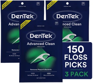 DenTek Flossers, Advanced Clean Dental Floss Picks, No Break & No Shred Floss, 150 Count, 3 Pack DenTek Flossers, Advanced Clean Dental Floss Picks, No Break & No Shred Floss, 150 Count, 3 Pack