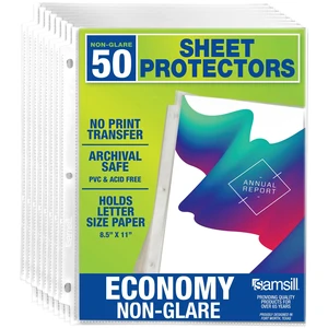 Samsill 50 Pack Sheet Protectors, 8.5x11 Inch Page Protectors for 3 Ring Binder, Standard Weight, Non-Glare Protector, Letter Size, Top Loading, Acid Free Samsill 50 Pack Sheet Protectors, 8.5x11 Inch Page Protectors for 3 Ring Binder, Standard Weight, Non-Glare Protector, Letter Size, Top Loading, Acid Free
