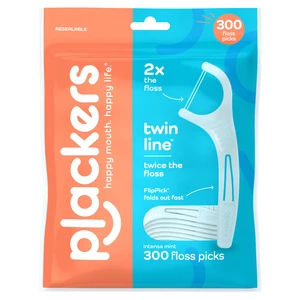 Plackers® Twin Line® Floss Picks with Tuffloss® Fiber & FlipPick®, Intense Mint, Double-Line Flosser for Effective Plaque Removal, 300 Count Plackers® Twin Line® Floss Picks with Tuffloss® Fiber & FlipPick®, Intense Mint, Double-Line Flosser for Effective Plaque Removal, 300 Count