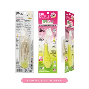 RADIUS Bubblegum EcoFlex Kidz Floss Picks Starter Kit, 14ct Compostable Floss Picks and Reuseable Handle for Kids Oral Care, Non Toxic Tooth & Gum Protection RADIUS Bubblegum EcoFlex Kidz Floss Picks Starter Kit, 14ct Compostable Floss Picks and Reuseable Handle for Kids Oral Care, Non Toxic Tooth & Gum Protection