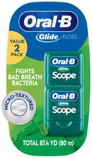 Oral-B Floss, Glide Plus Scope flavor, Mint Dental Floss, 2 count, 80 meters