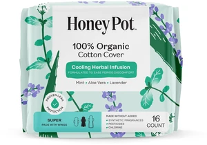 Honey Pot 100% Organic Cotton Cover Cooling Herbal Infusion Super Pads, 16 Count Honey Pot 100% Organic Cotton Cover Cooling Herbal Infusion Super Pads, 16 Count