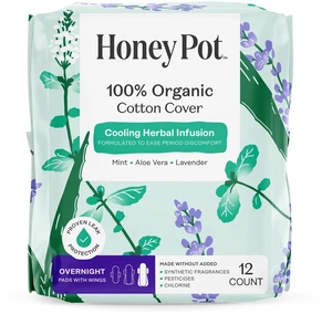 Honey Pot 100% Organic Cotton Cover Cooling Herbal Infusion Overnight Pads, 12 Count Honey Pot 100% Organic Cotton Cover Cooling Herbal Infusion Overnight Pads, 12 Count