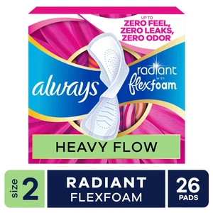 Always Radiant with FlexFoam Pads for Women, Size 2, Heavy Pad with Wings, Scented, 26 Count Always Radiant with FlexFoam Pads for Women, Size 2, Heavy Pad with Wings, Scented, 26 Count