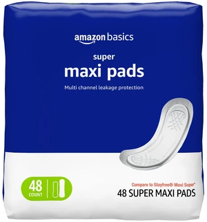 Amazon Basics Maxi Pads For Periods- Thick, Super Absorbency, Unscented, 48 Count, 1 Pack Amazon Basics Maxi Pads For Periods- Thick, Super Absorbency, Unscented, 48 Count, 1 Pack